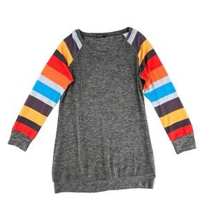 Ouges Women's Casual Color Block Extra Long T-Shirt Long Sleeve Multicolor L